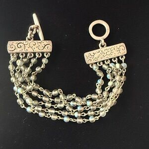 Vintage Guess Silver Multi Strand Beaded Bracelet Blue Accent 7”